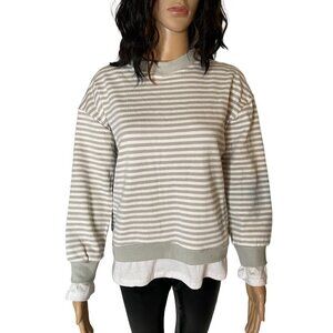 Cali Be NWT Crewneck Striped Layered Sweatshirt Green Size XS